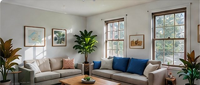 Bright living room with large windows